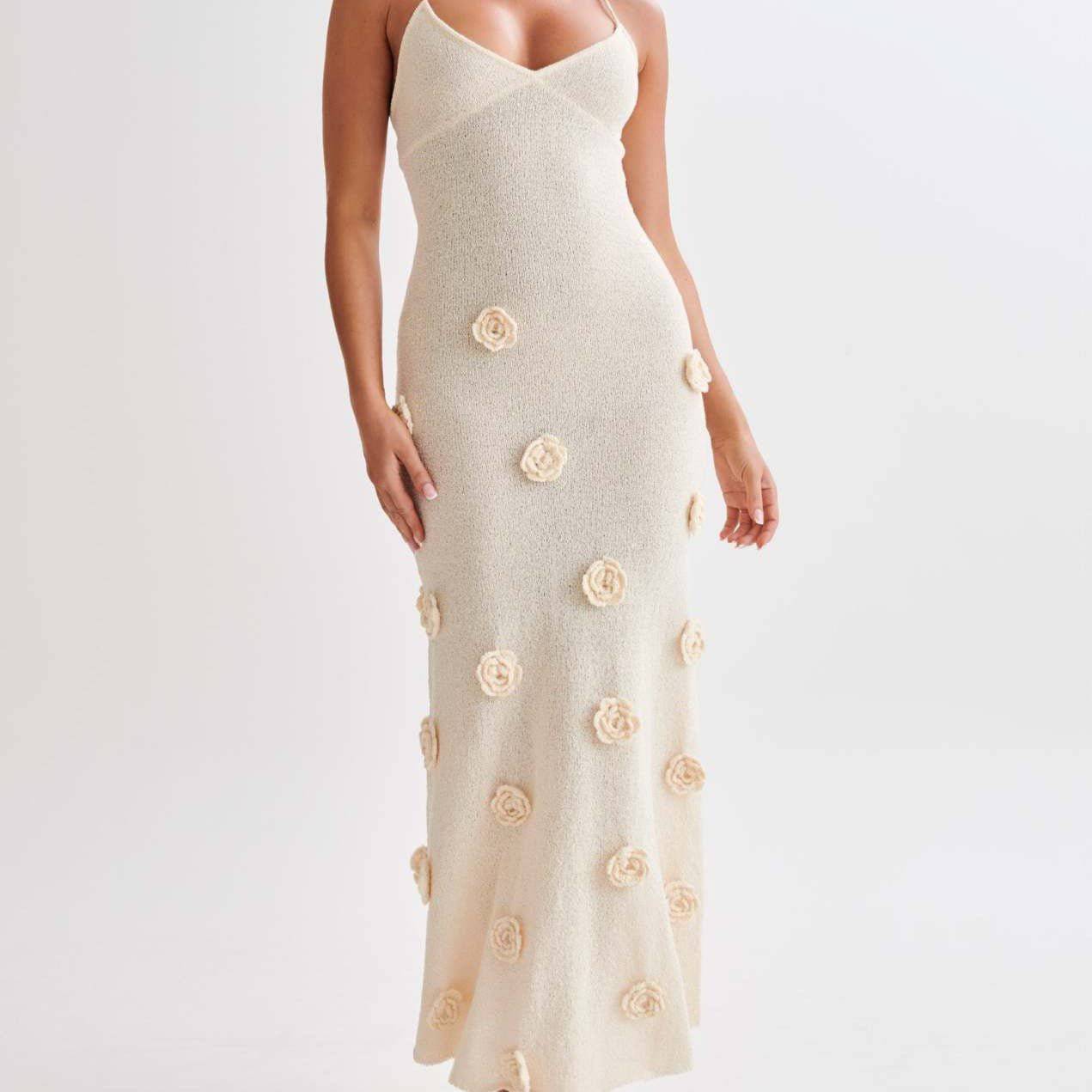 Elegantes Bandage-Maxikleid mit Diamanten – Bodenlang & Quadratkragen