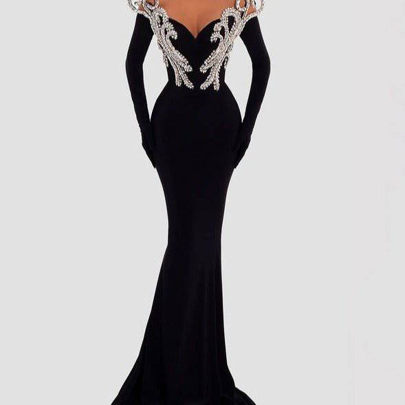 Produktbild von Elegantes Bandage-Maxikleid mit Diamanten – Bodenlang & Quadratkragen in S, erhältlich bei Hot Fashionista
