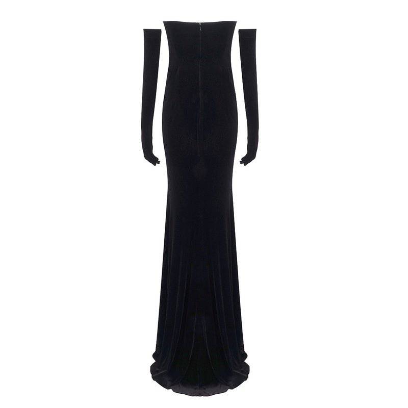 Elegantes Bandage-Maxikleid mit Diamanten – Bodenlang & Quadratkragen