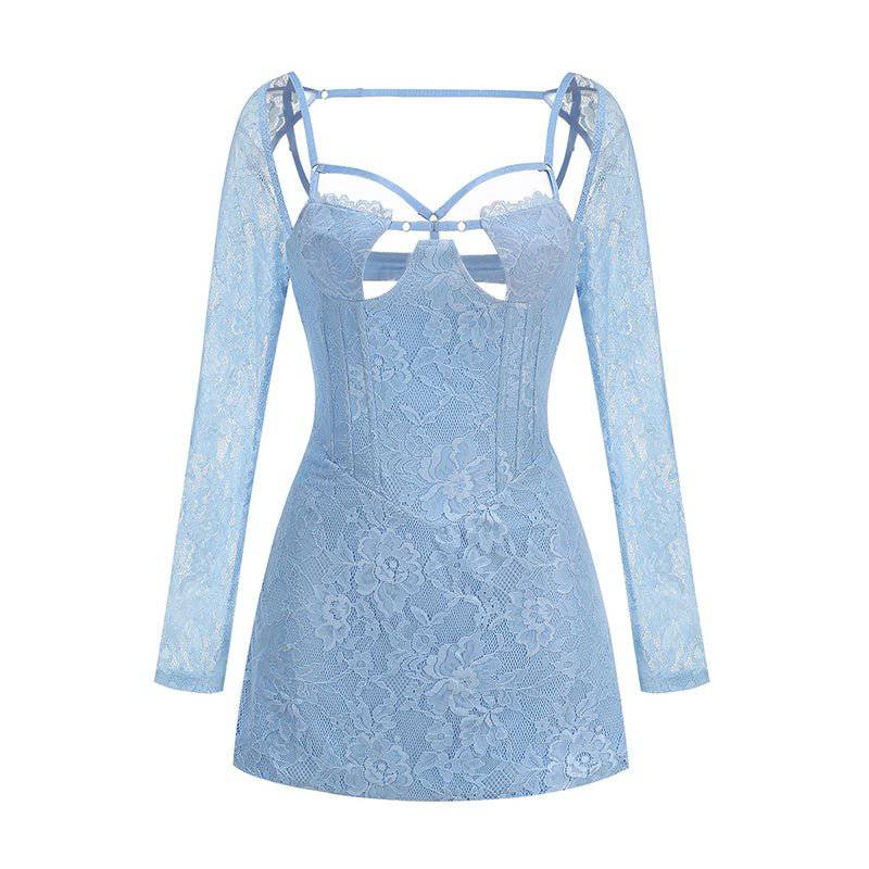 Elegantes Bandage-Maxikleid mit Diamanten – Bodenlang & Quadratkragen