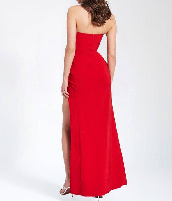 Elegantes Bandage-Maxikleid mit Diamanten – Bodenlang & Quadratkragen