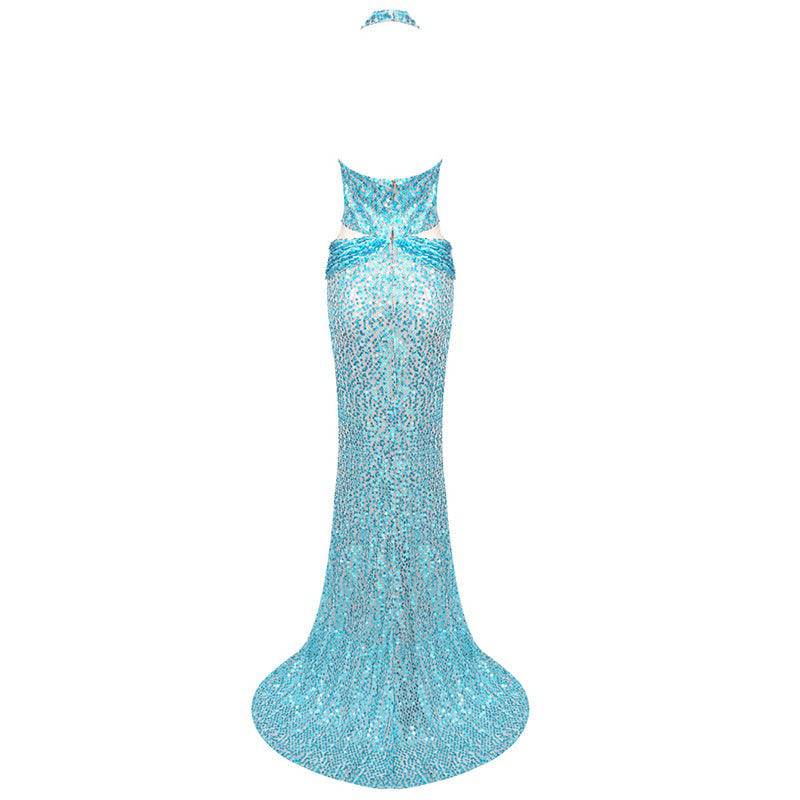 Elegantes Bandage-Maxikleid mit Diamanten – Bodenlang & Quadratkragen
