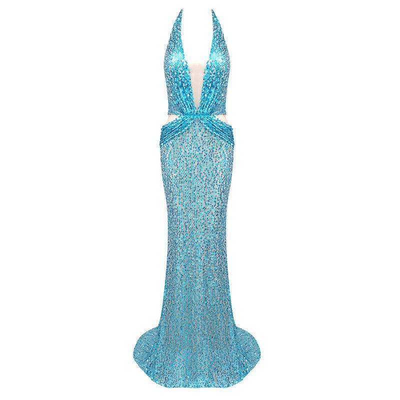 Produktbild von Elegantes Bandage-Maxikleid mit Diamanten – Bodenlang & Quadratkragen in s, erhältlich bei Hot Fashionista