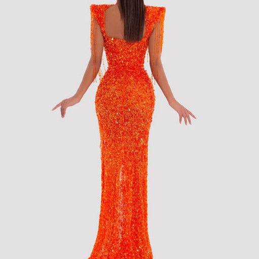 Elegantes Bandage-Maxikleid mit Diamanten – Bodenlang & Quadratkragen