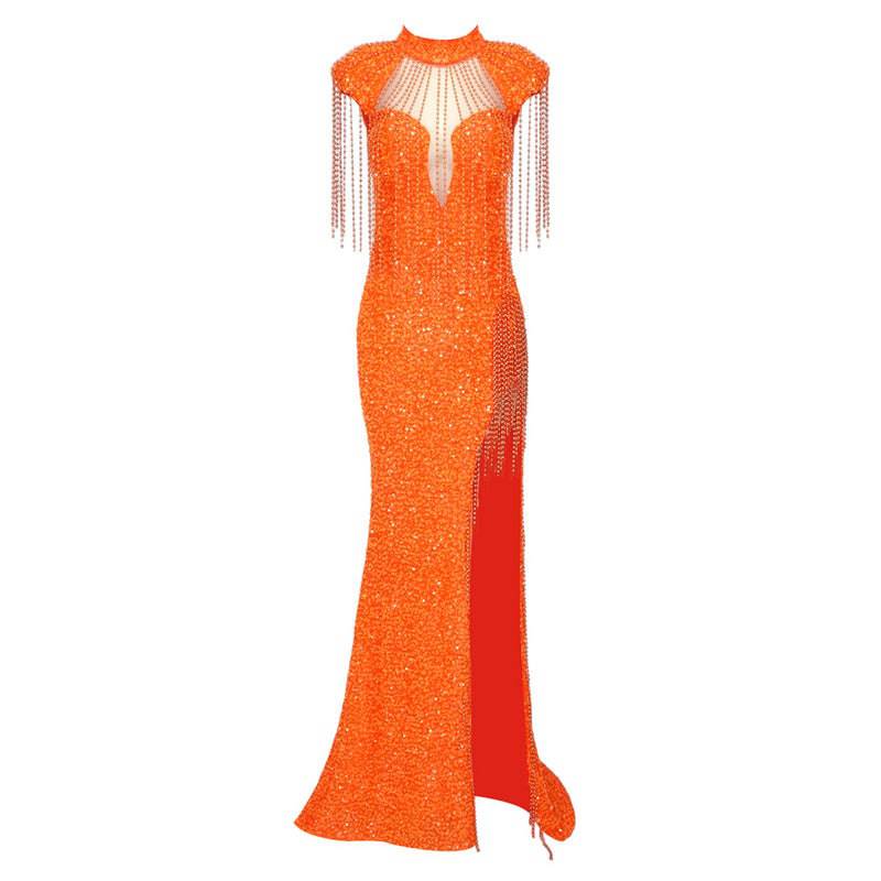 Elegantes Bandage-Maxikleid mit Diamanten – Bodenlang & Quadratkragen