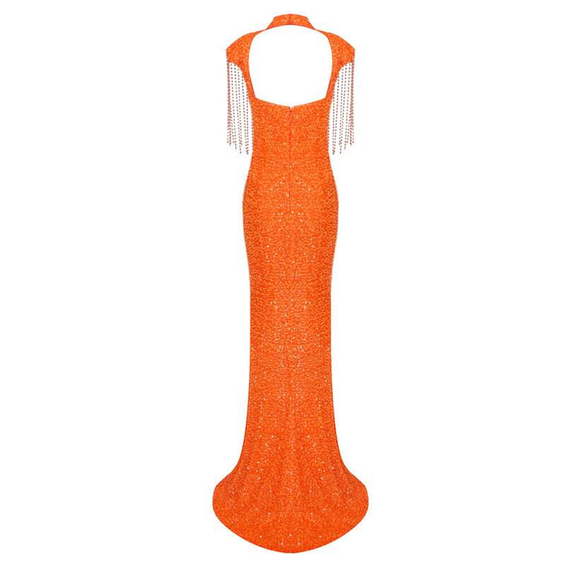 Elegantes Bandage-Maxikleid mit Diamanten – Bodenlang & Quadratkragen