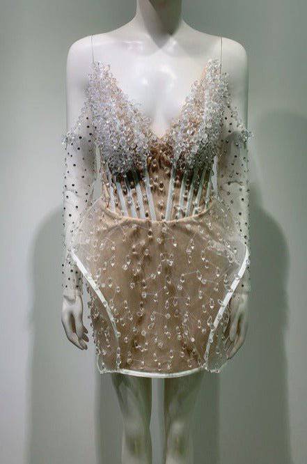 Elegantes Bandage-Maxikleid mit Diamanten – Bodenlang & Quadratkragen