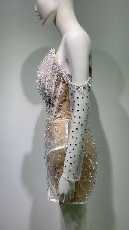 Elegantes Bandage-Maxikleid mit Diamanten – Bodenlang & Quadratkragen