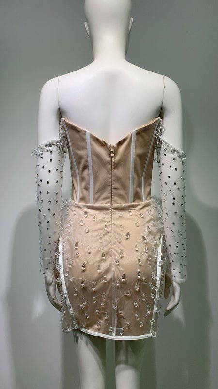 Elegantes Bandage-Maxikleid mit Diamanten – Bodenlang & Quadratkragen