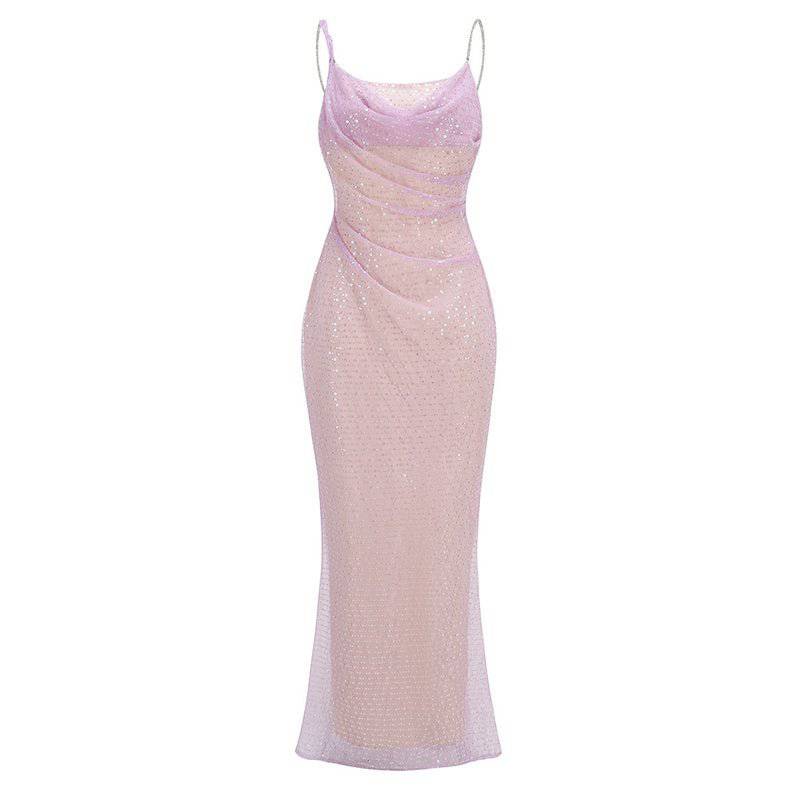 Elegantes Bandage-Maxikleid mit Diamanten – Bodenlang & Quadratkragen