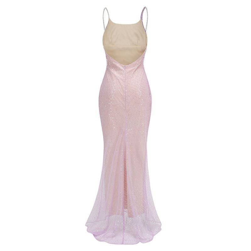 Elegantes Bandage-Maxikleid mit Diamanten – Bodenlang & Quadratkragen
