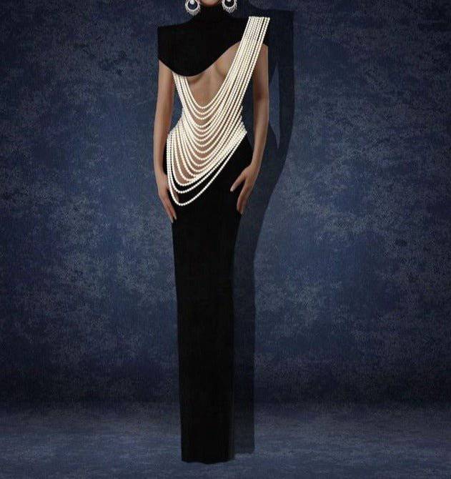 Elegantes Bandage-Maxikleid mit Diamanten – Bodenlang & Quadratkragen