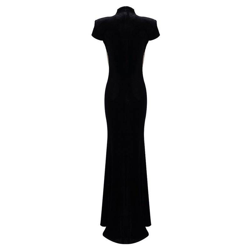 Elegantes Bandage-Maxikleid mit Diamanten – Bodenlang & Quadratkragen