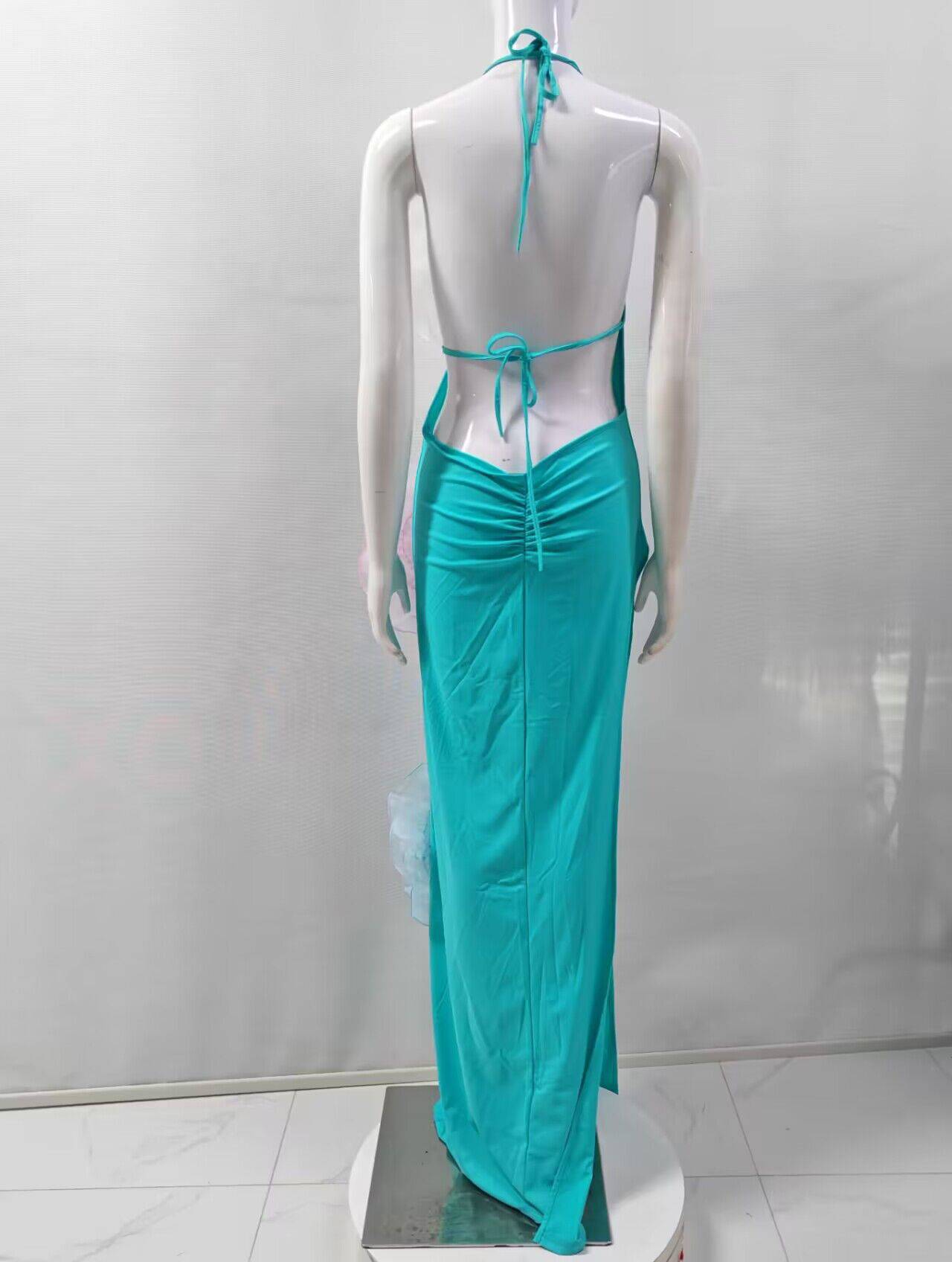 Elegantes Bandage-Maxikleid mit Diamanten – Bodenlang & Quadratkragen