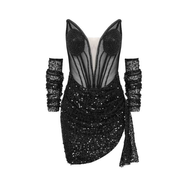 Elegantes Bandage-Maxikleid mit Diamanten – Bodenlang & Quadratkragen