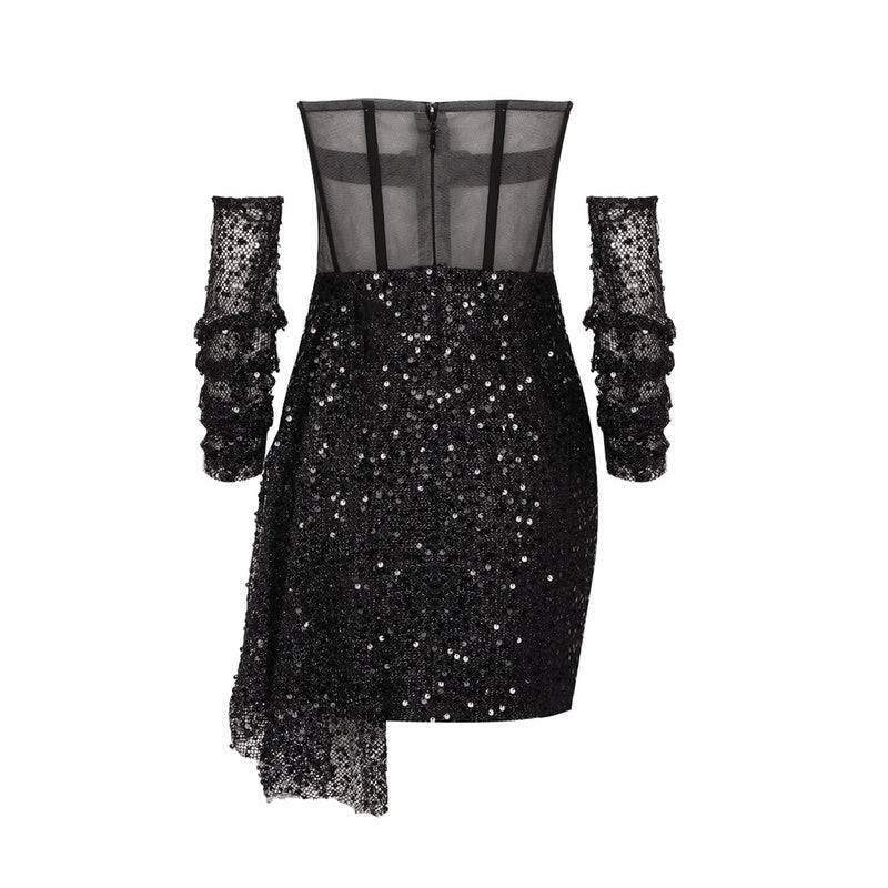 Elegantes Bandage-Maxikleid mit Diamanten – Bodenlang & Quadratkragen
