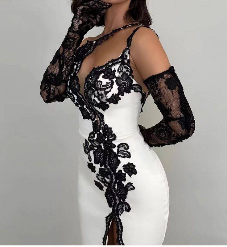 Elegantes Bandage-Maxikleid mit Diamanten – Bodenlang & Quadratkragen