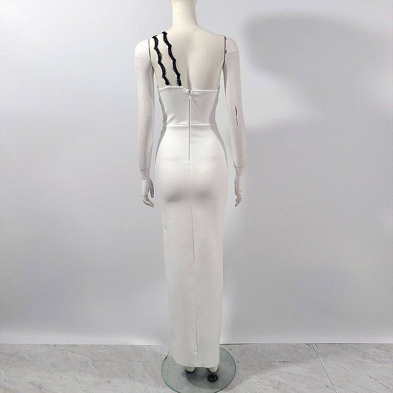 Elegantes Bandage-Maxikleid mit Diamanten – Bodenlang & Quadratkragen