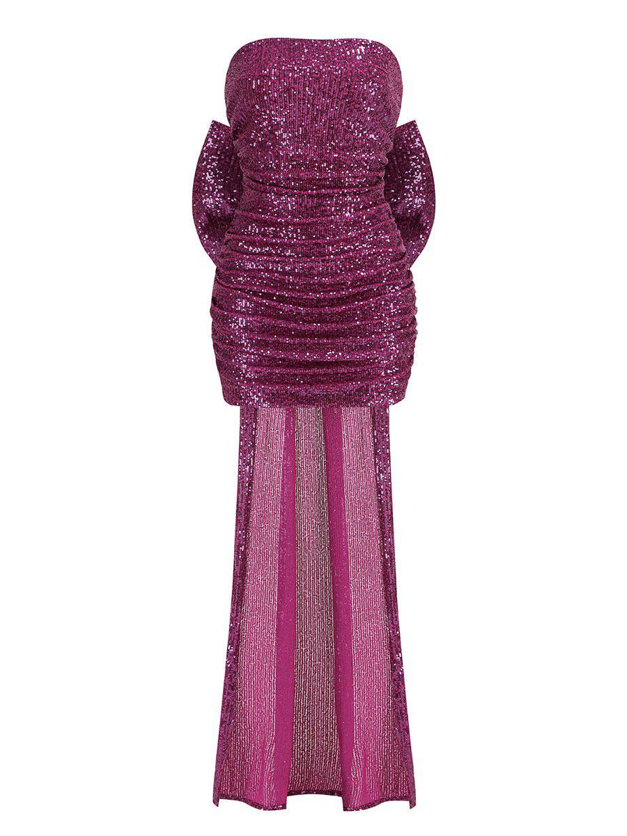 Produktbild von Elegantes Bandage-Maxikleid mit Diamanten – Bodenlang & Quadratkragen in S, erhältlich bei Hot Fashionista