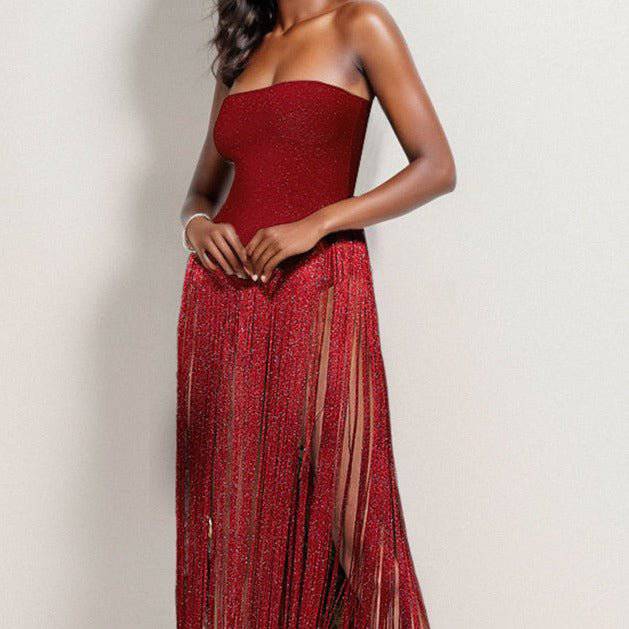 Produktbild von Elegantes Bandage-Maxikleid mit Diamanten – Bodenlang & Quadratkragen in S, erhältlich bei Hot Fashionista