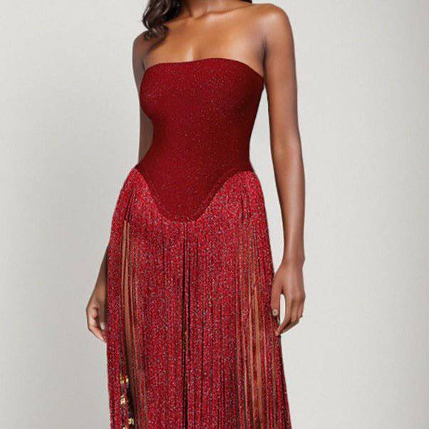 Elegantes Bandage-Maxikleid mit Diamanten – Bodenlang & Quadratkragen