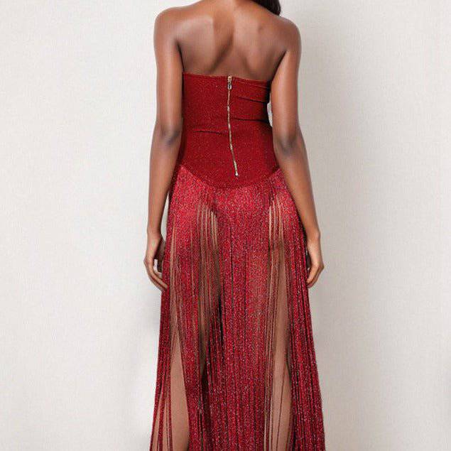 Elegantes Bandage-Maxikleid mit Diamanten – Bodenlang & Quadratkragen