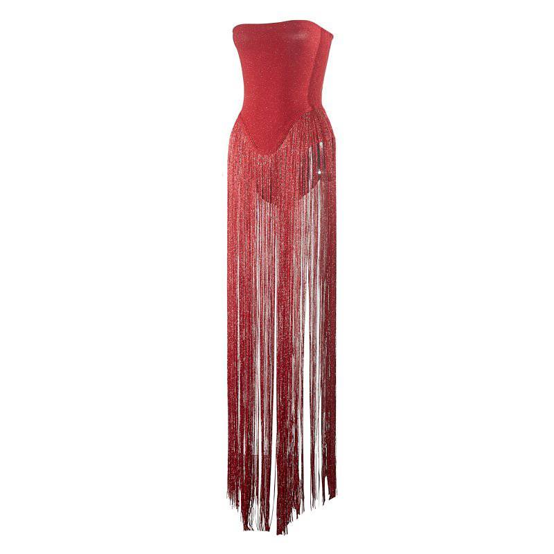 Elegantes Bandage-Maxikleid mit Diamanten – Bodenlang & Quadratkragen