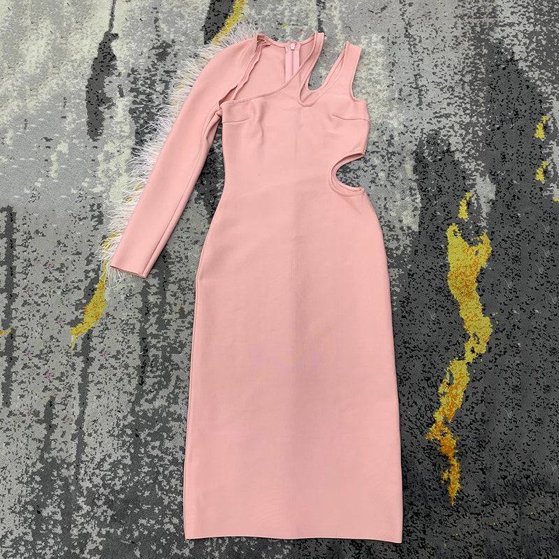 Elegantes Bandage-Maxikleid mit Diamanten – Bodenlang & Quadratkragen