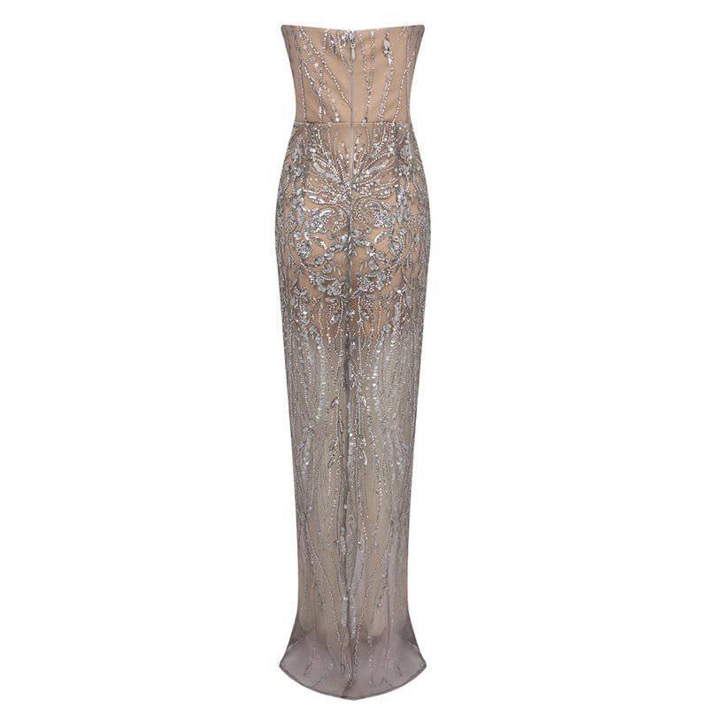 Elegantes Bandage-Maxikleid mit Diamanten – Bodenlang & Quadratkragen