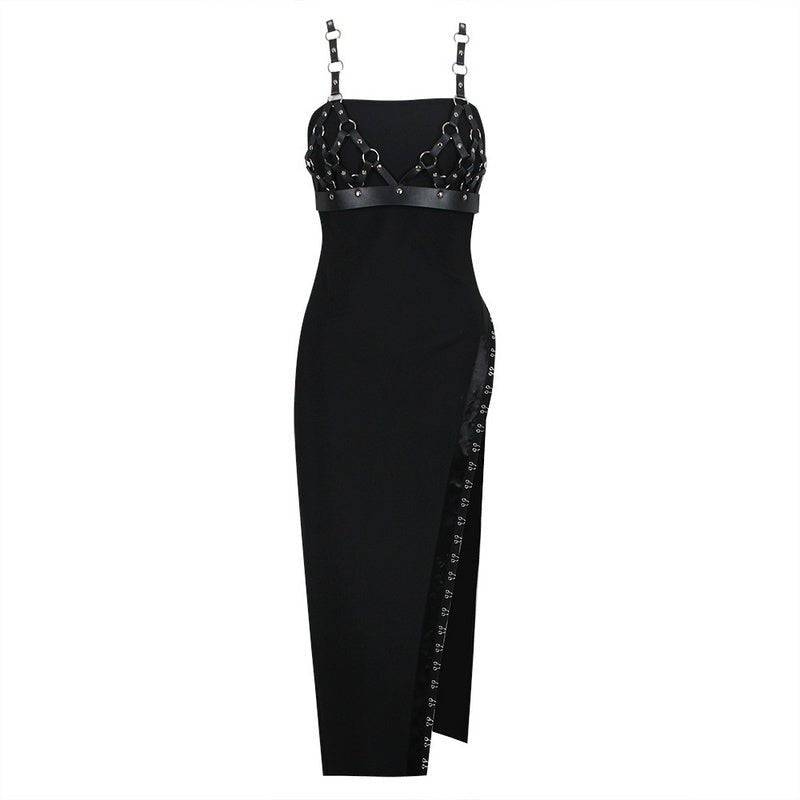 Elegantes Bandage-Maxikleid mit Diamanten – Bodenlang & Quadratkragen