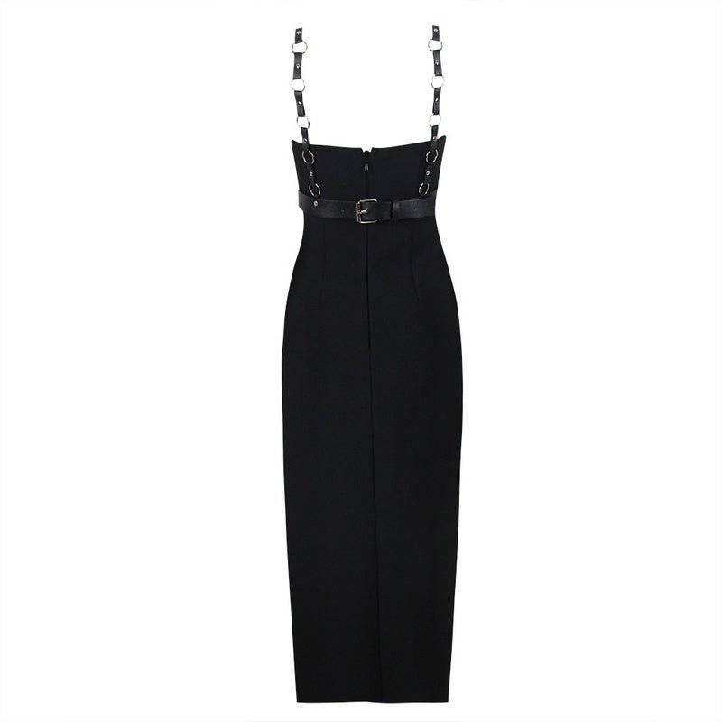 Elegantes Bandage-Maxikleid mit Diamanten – Bodenlang & Quadratkragen