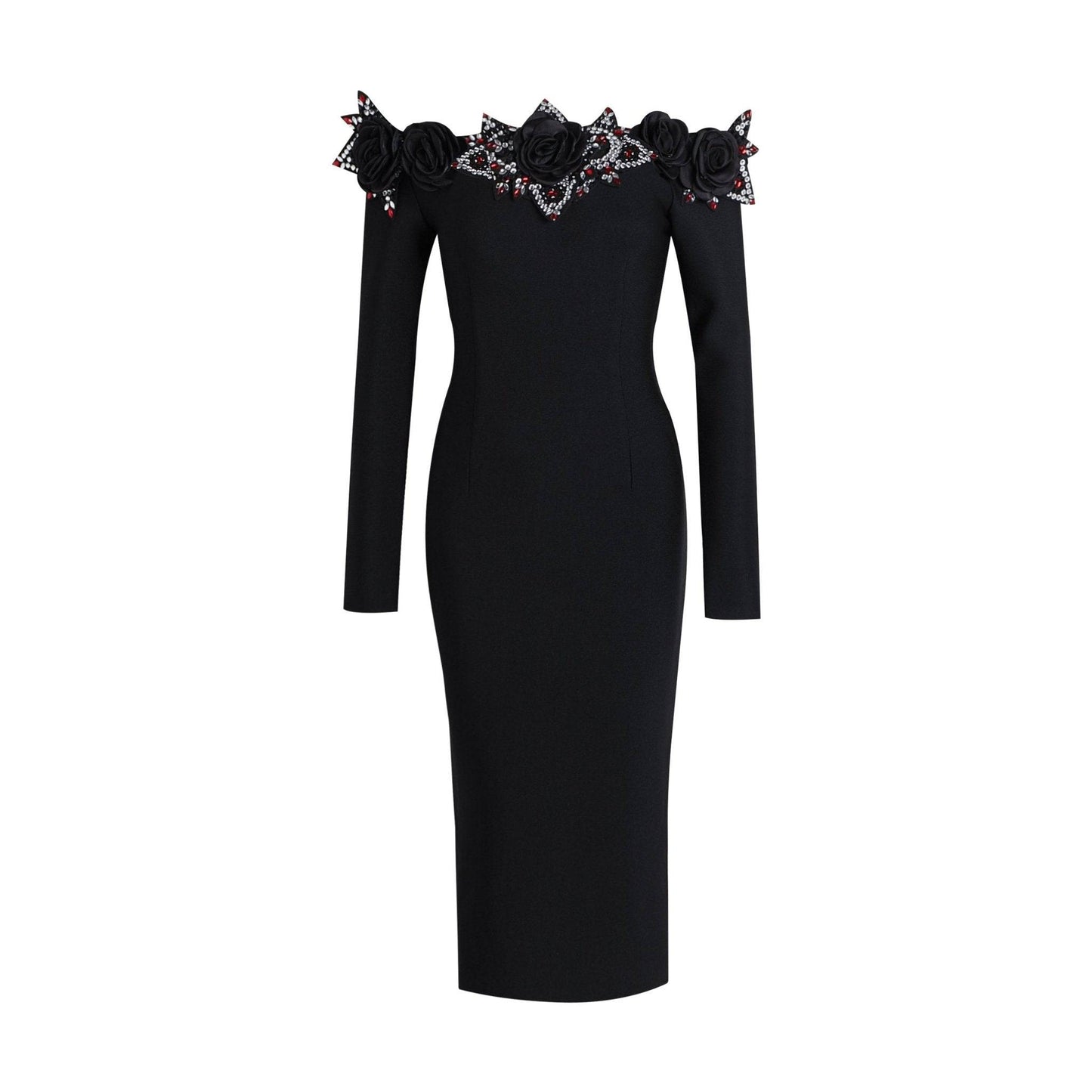 Produktbild von Elegantes Bandage-Maxikleid mit Diamanten – Bodenlang & Quadratkragen in S, erhältlich bei Hot Fashionista