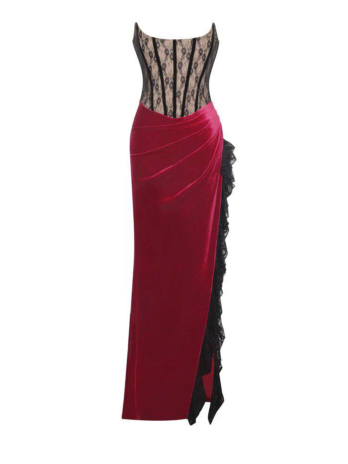 Elegantes Bandage-Maxikleid mit Diamanten – Bodenlang & Quadratkragen