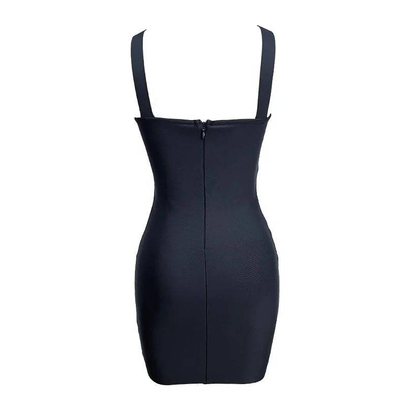 Elegantes Bandage-Maxikleid mit Diamanten – Bodenlang & Quadratkragen