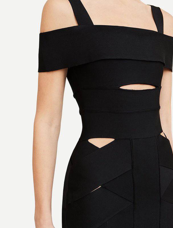 Elegantes Bandage-Maxikleid mit Diamanten – Bodenlang & Quadratkragen