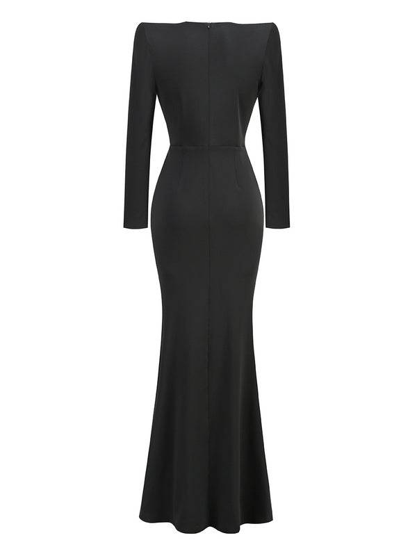 Elegantes Bandage-Maxikleid mit Diamanten – Bodenlang & Quadratkragen