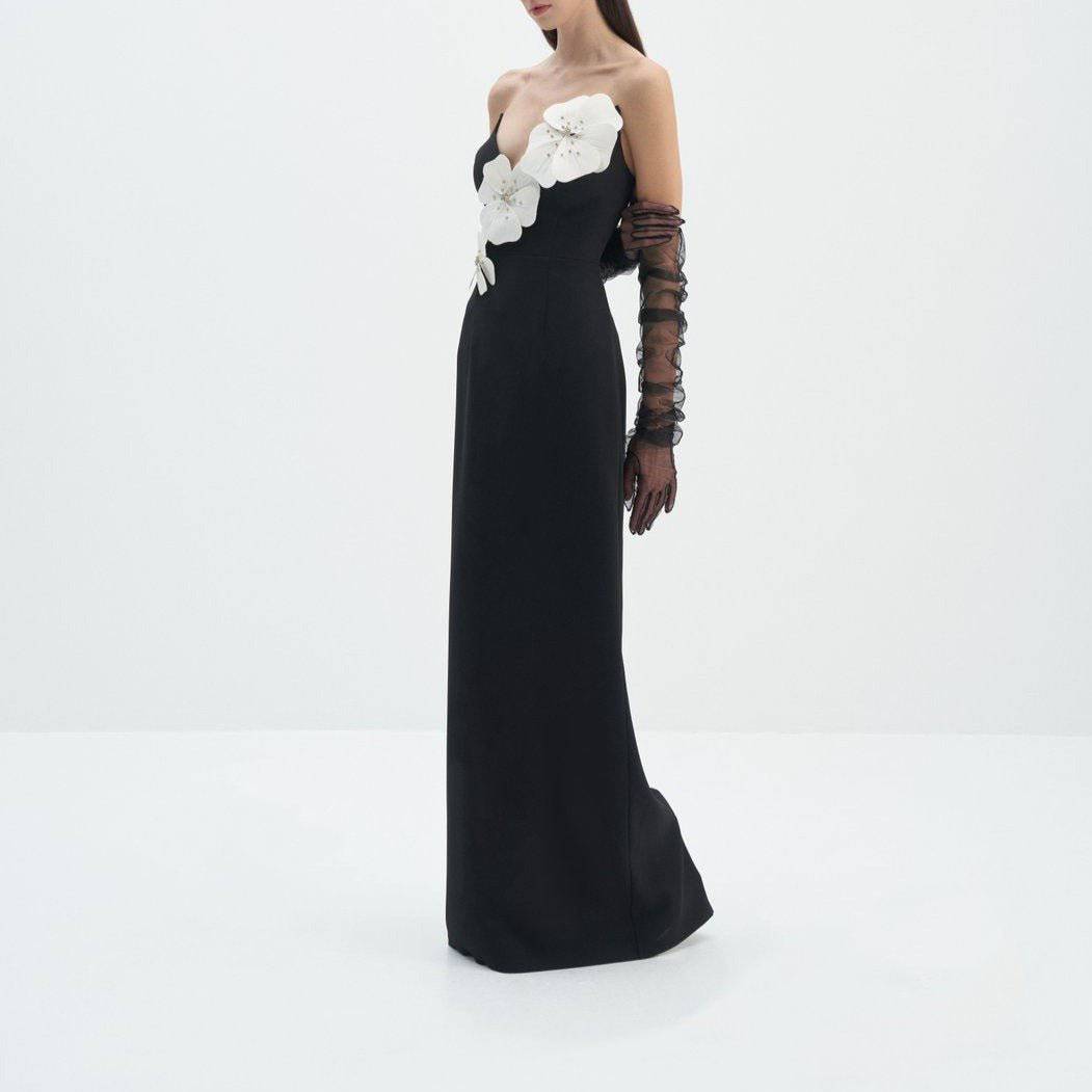 Elegantes Bandage-Maxikleid mit Diamanten – Bodenlang & Quadratkragen