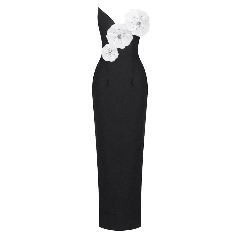 Elegantes Bandage-Maxikleid mit Diamanten – Bodenlang & Quadratkragen