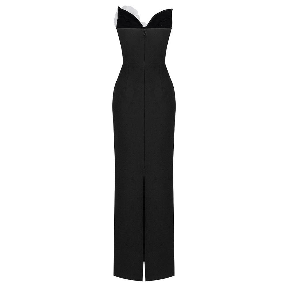Elegantes Bandage-Maxikleid mit Diamanten – Bodenlang & Quadratkragen