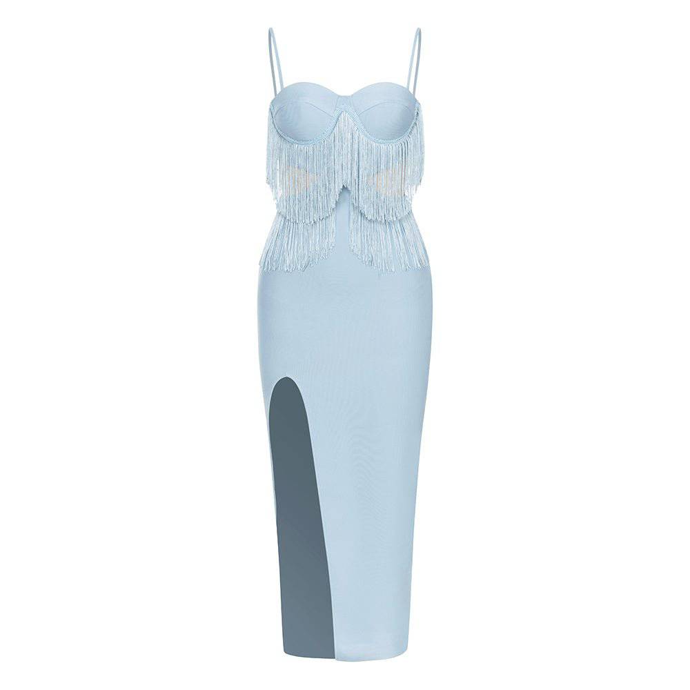 Elegantes Bandage-Maxikleid mit Diamanten – Bodenlang & Quadratkragen