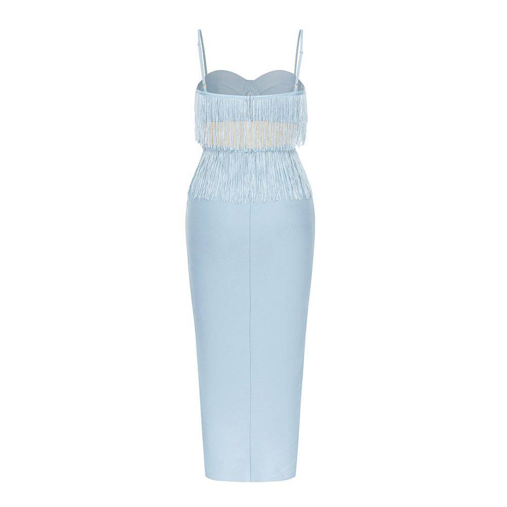 Elegantes Bandage-Maxikleid mit Diamanten – Bodenlang & Quadratkragen