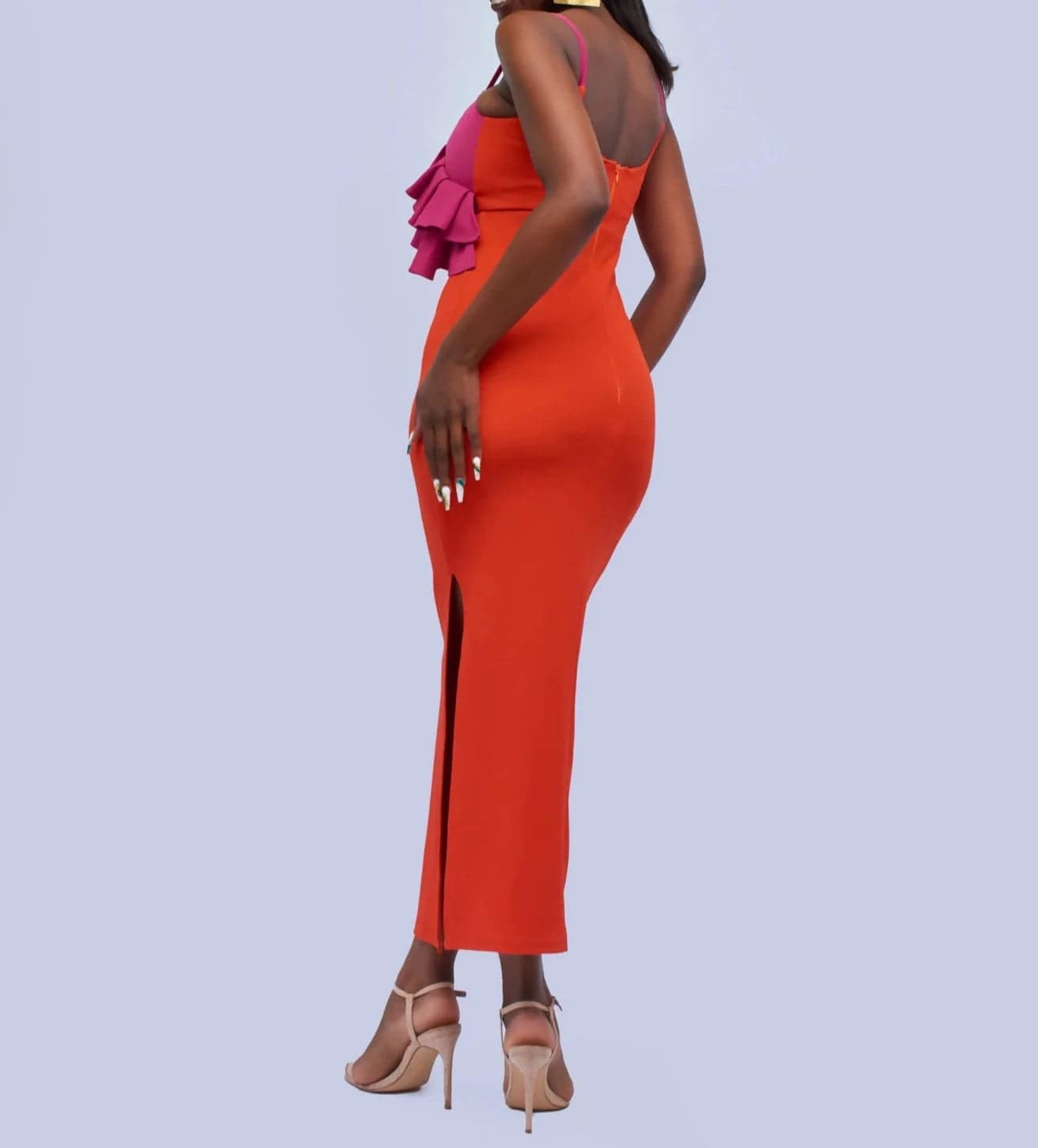 Elegantes Bandage-Maxikleid mit Diamanten – Bodenlang & Quadratkragen