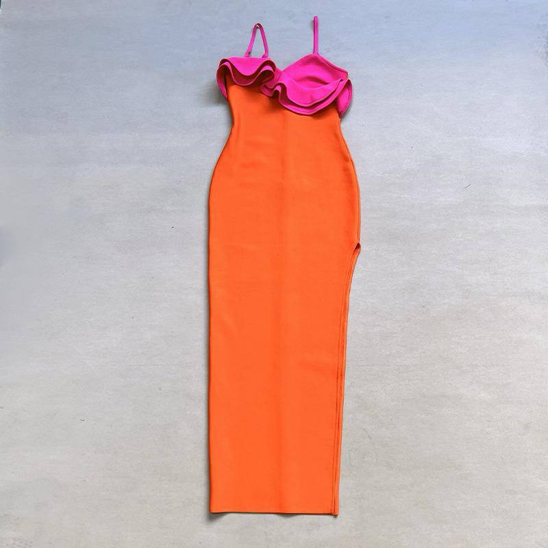 Elegantes Bandage-Maxikleid mit Diamanten – Bodenlang & Quadratkragen