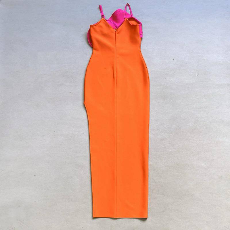 Elegantes Bandage-Maxikleid mit Diamanten – Bodenlang & Quadratkragen