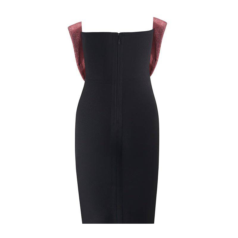 Elegantes Bandage-Maxikleid mit Diamanten – Bodenlang & Quadratkragen