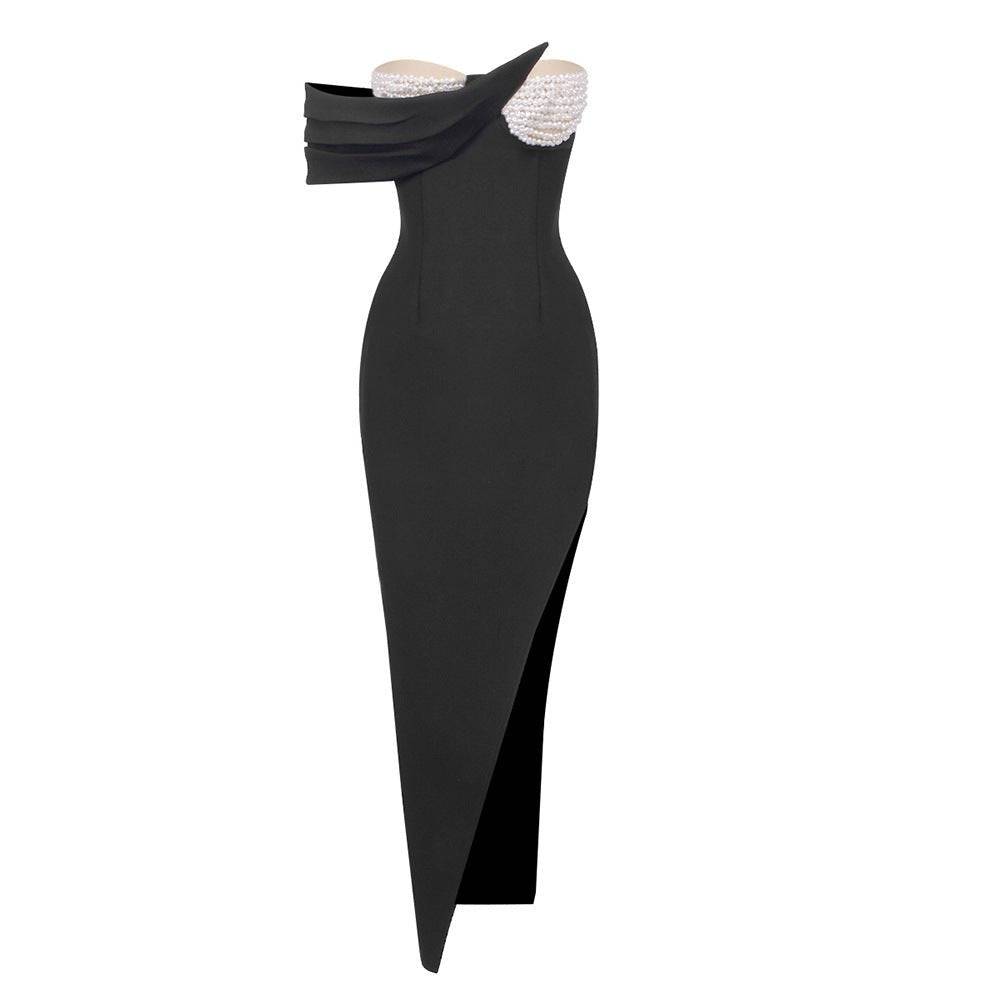 Elegantes Bandage-Maxikleid mit Diamanten – Bodenlang & Quadratkragen
