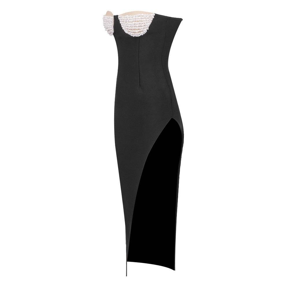 Elegantes Bandage-Maxikleid mit Diamanten – Bodenlang & Quadratkragen