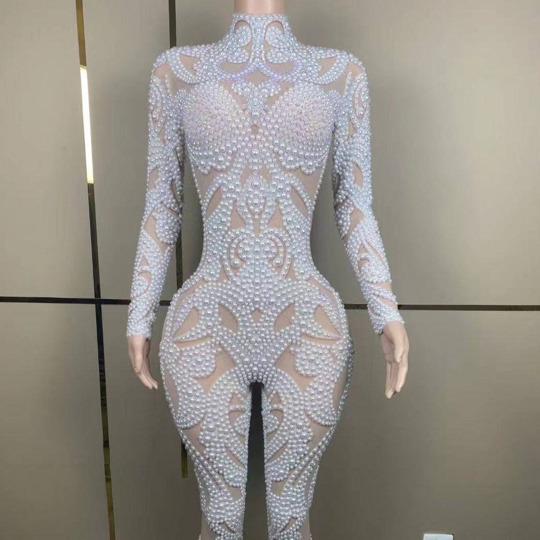 Produktbild von Elegantes Bandage-Maxikleid mit Diamanten – Bodenlang & Quadratkragen in Free Size, erhältlich bei Hot Fashionista