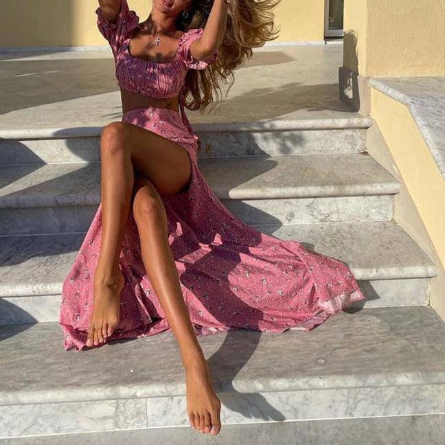 Elegantes Bandage-Maxikleid mit Diamanten – Bodenlang & Quadratkragen