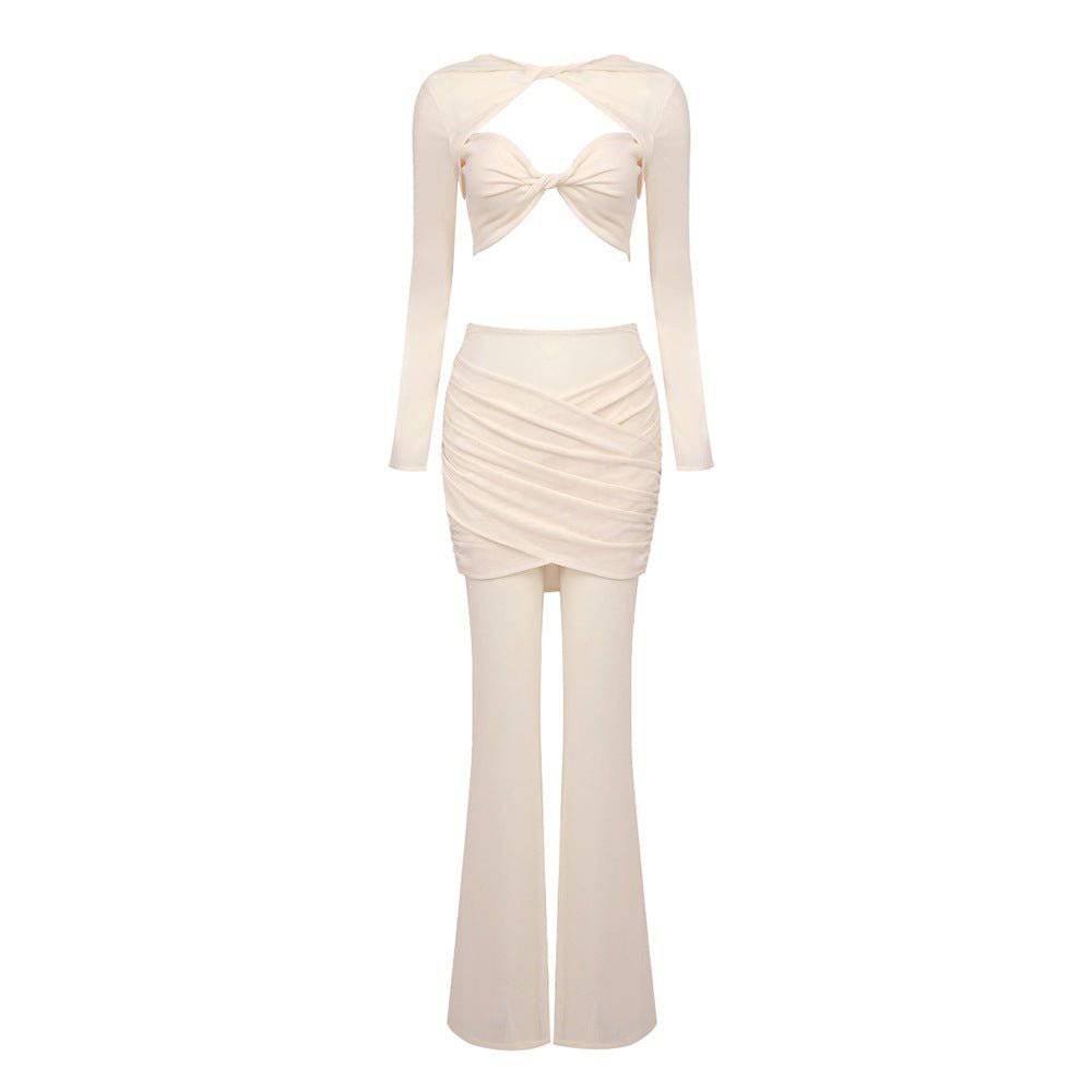 Elegantes Bandage-Maxikleid mit Diamanten – Bodenlang & Quadratkragen